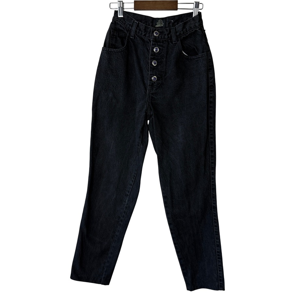 Vtg 90s Sasson Black High Rise Tapered Jean 24x28 Jewel Button Fly Dark Academia